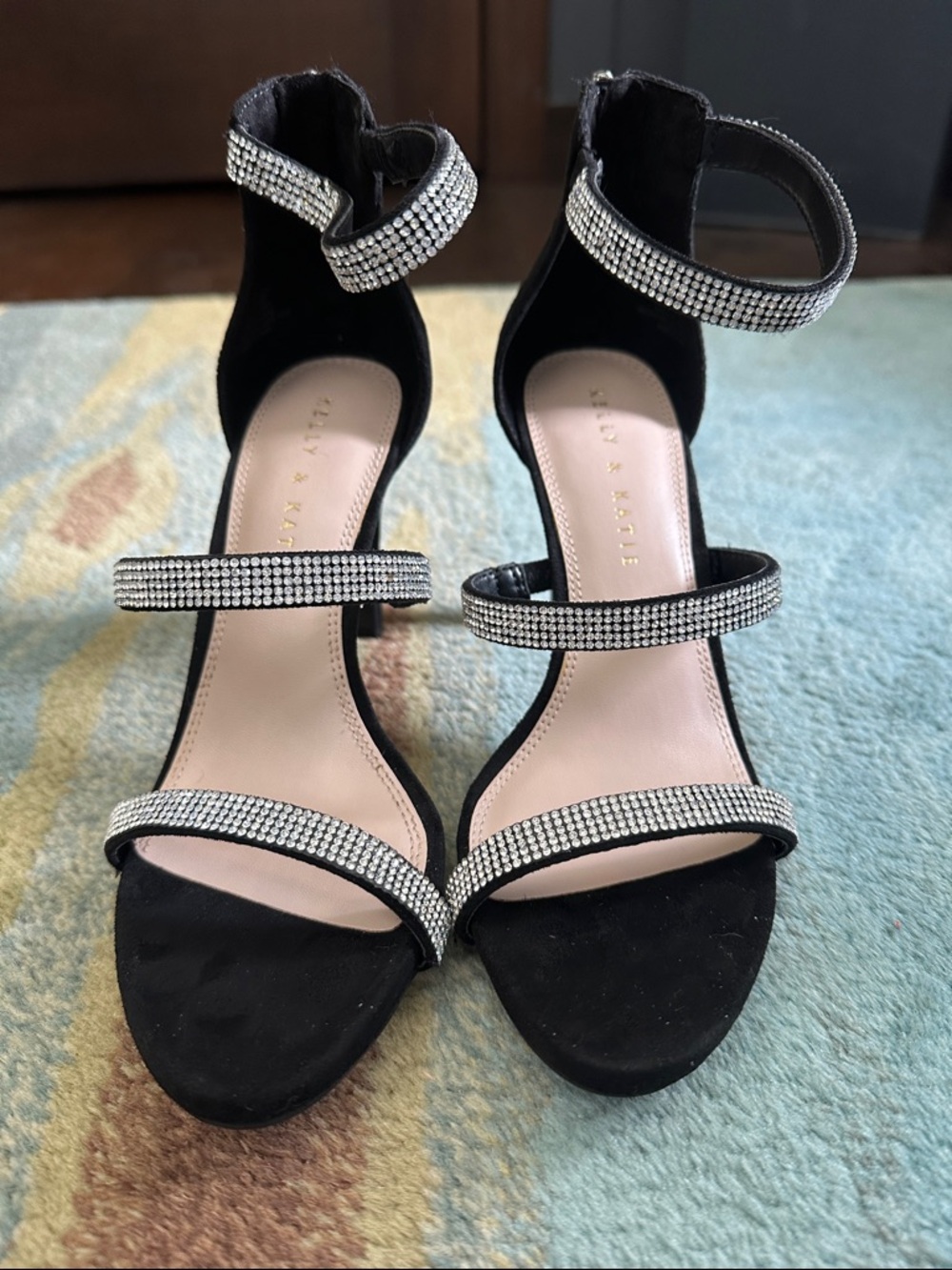 Kelly & Katie Elegant Black Rhinestone Ankle-Strap Heels - Women